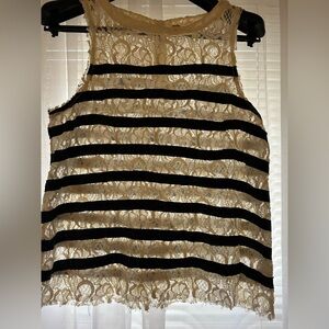 FREE PEOPLE Chic Lace Striped Top - Black and Cream